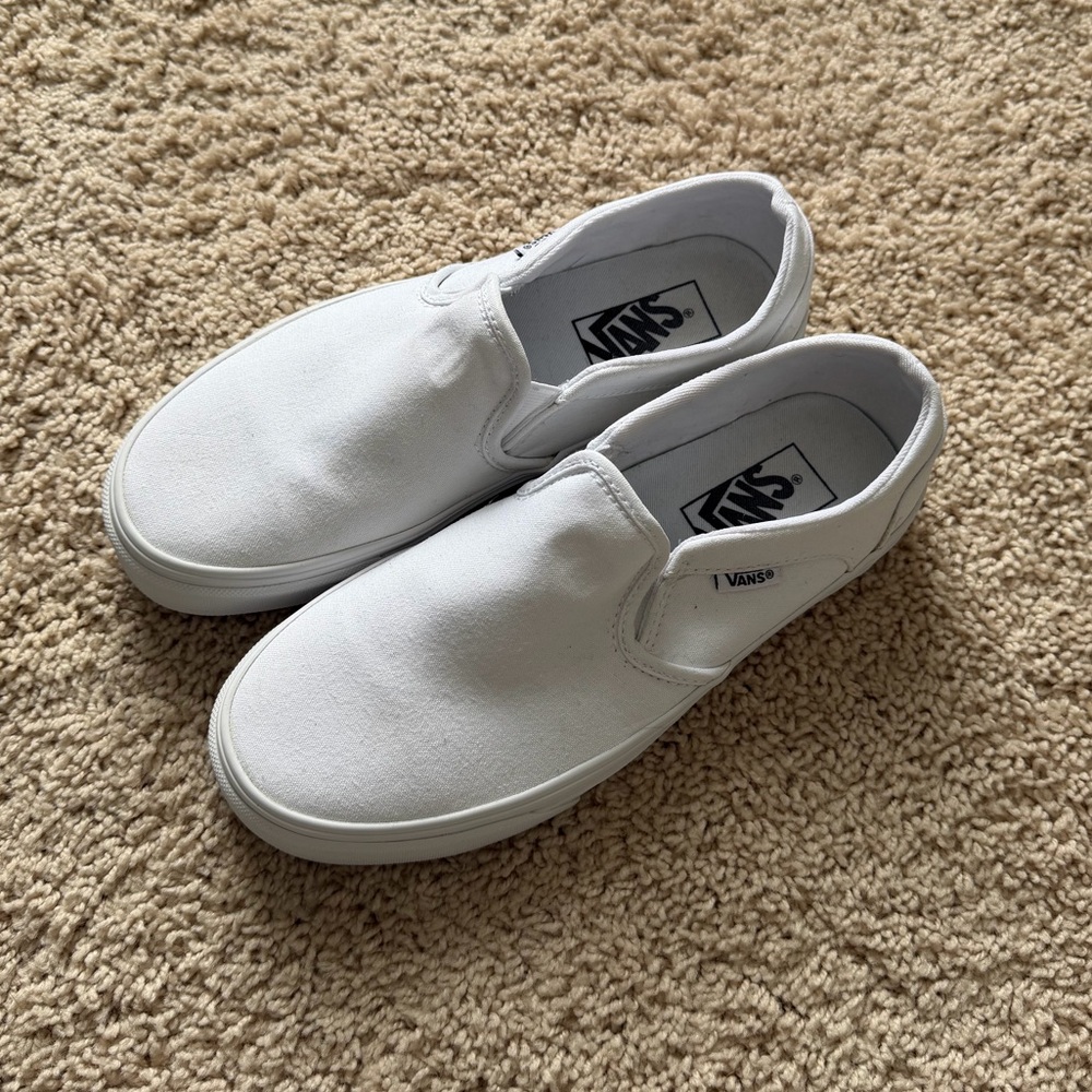 Women’s Vans Classic White Canvas Slip-Ons - Size 7.5
